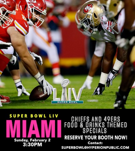 Come for Brunch... Stay for THE SUPER BOWL!!!

Reserve your booth NOW!
Hit us up at: superbowl@hyperionpublic.com

IT'S THE BEST SUPER BOWL MATCHUP IN YEARS!!!

#superbowl #chiefs #niners #kansascity #sanfrancisco #nfl #supersunday #letsgo #fun #food #drinks