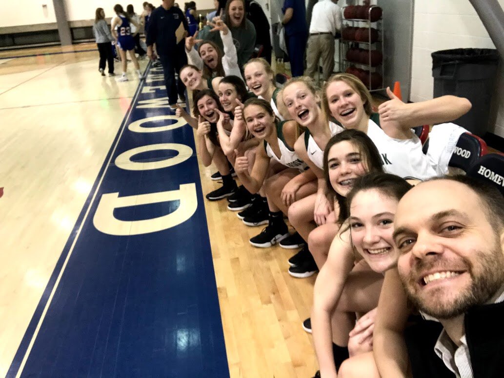Mr. Clayton with the 8th grade girls basketball team, Metro Championship Selfie! <a href="/mtnbrookjh/">Mountain Brook Junior High</a>