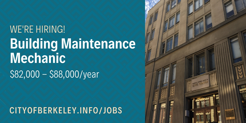 We're hiring! Building Maintenance Mechanic, $82,000 - $88,000/year