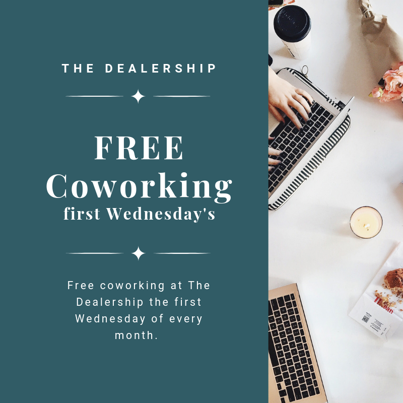 Dealership_SH's tweet photo. The Dealership offers FREE coworking the first Wednesday of every month. It's a great way to see if coworking is a good fit for you. https://t.co/kC1PkG2jvc