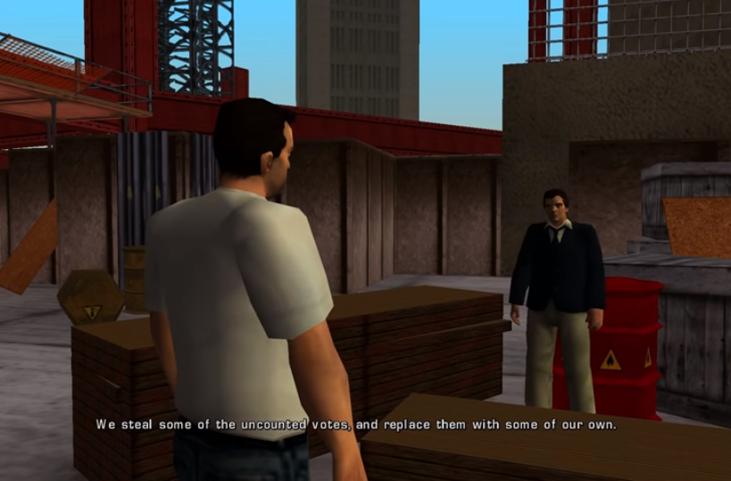 YoyoLameName's tweet photo. Remember when GTA had a Trump inspired character called Donald Love who has connections to the mob, rigs elections, and literally eats people, but still has committed less crimes than the real deal and was deemed unfit to hold office. #ImpeachmentTrialScam #RIPGOP #GOPCOWARDS https://t.co/cF716E5P3R