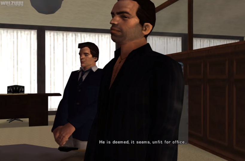 YoyoLameName's tweet photo. Remember when GTA had a Trump inspired character called Donald Love who has connections to the mob, rigs elections, and literally eats people, but still has committed less crimes than the real deal and was deemed unfit to hold office. #ImpeachmentTrialScam #RIPGOP #GOPCOWARDS https://t.co/cF716E5P3R