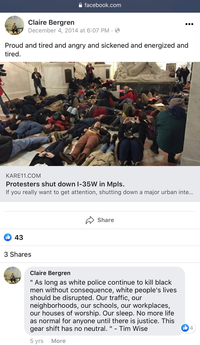 Here is more support for political violence from Ilhan Omar’s new campaign manager,  @ClaireBergren. Including the occasionally deadly act of shutting down highways -- which Bergren appears to have participated in.(4/x)