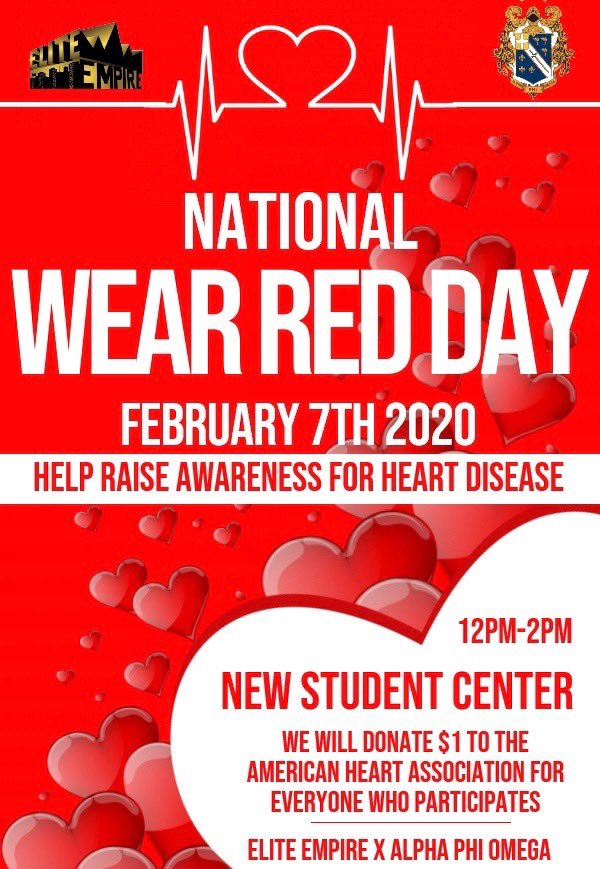 djspiff_'s tweet image. FEBRUARY 7TH || JOIN THE EMPIRE &amp;amp; Alpha Phi Omega to help raise awareness for Heart Disease!! We will donate $1 for each person that wears red❤️ #ecu #ecu20 #ecu21 #ecu22 #ecu23 @eliteempirenc @APO_ECU