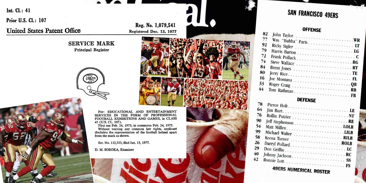 collage of specimens and registered trademark for 49ers