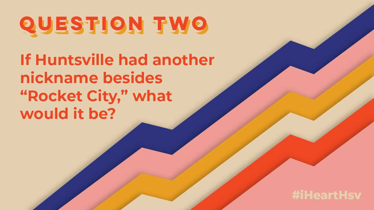 Go2HuntsvilleAL's tweet photo. The #iHeartHsv Tweetchat Q2:If Huntsville had another nickname besides “Rocket City,”  what would it be?🚀 https://t.co/eEHAm7S6Ft