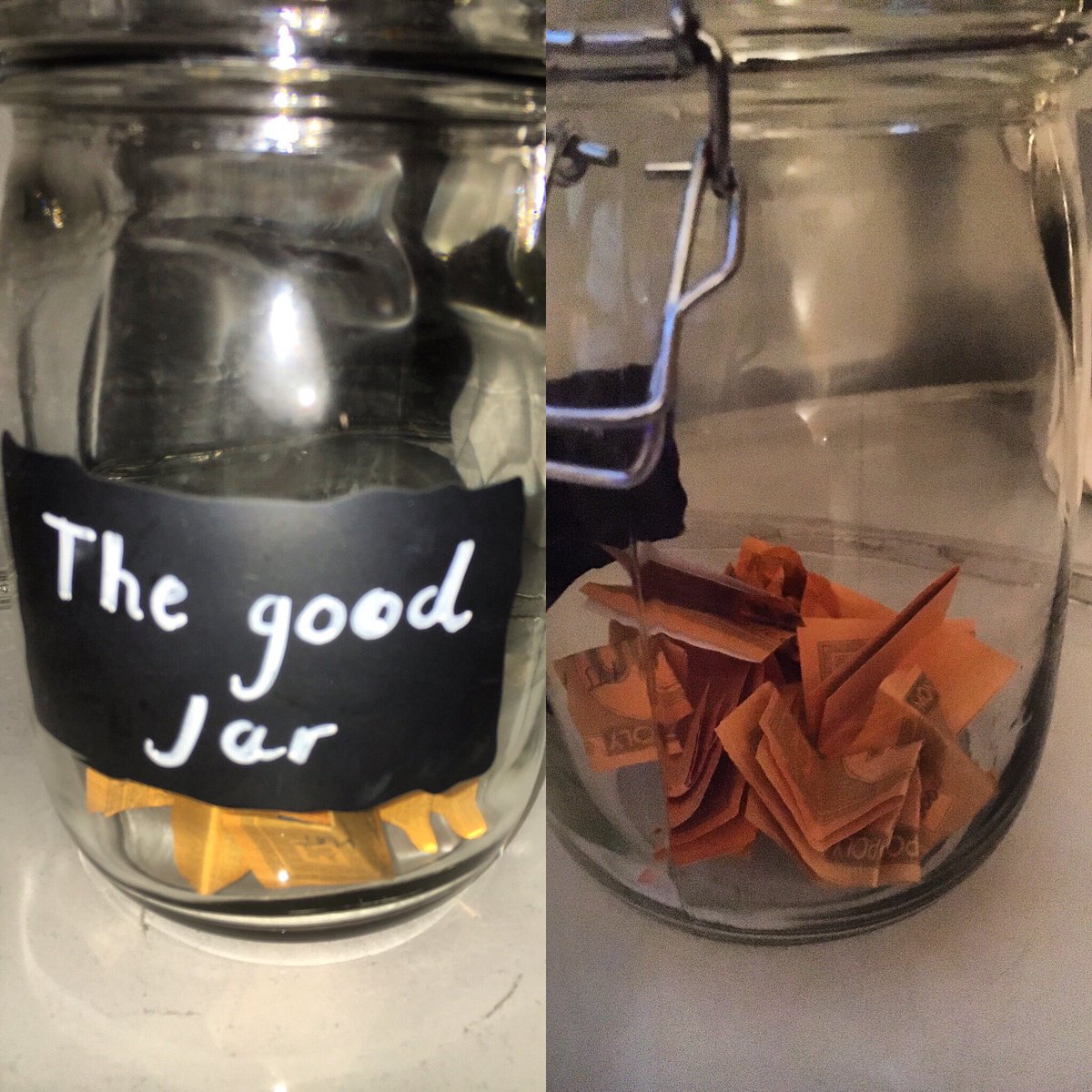 The good jar is filling up nicely.  Not bad for January #thegoodjar