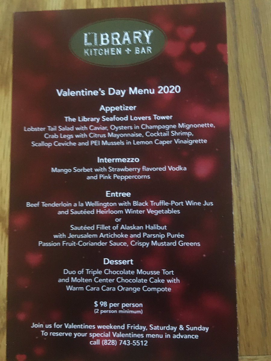 LibraryKitchen's tweet image. Valentine’s Day Menu!!