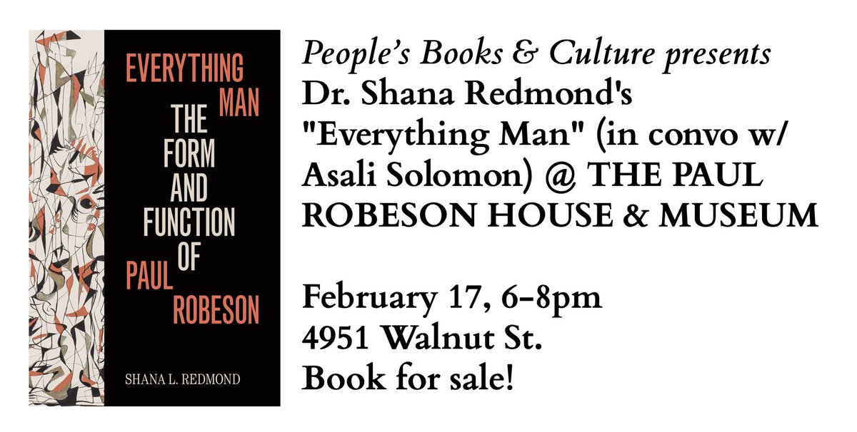 RobesonHousePHL's tweet photo. β€οΈ to @PBCulturePhilly! Please join us for a reading and discussion w/ @ShanaRedmond's #EverythingMan in convo w/ our fav Asali Solomon! Dr. Redmond visited the House in her research process, and we are glad to host her for its release! Come thru Philly! https://t.co/gyGv0K4Gyd https://t.co/ecrj95pYZA