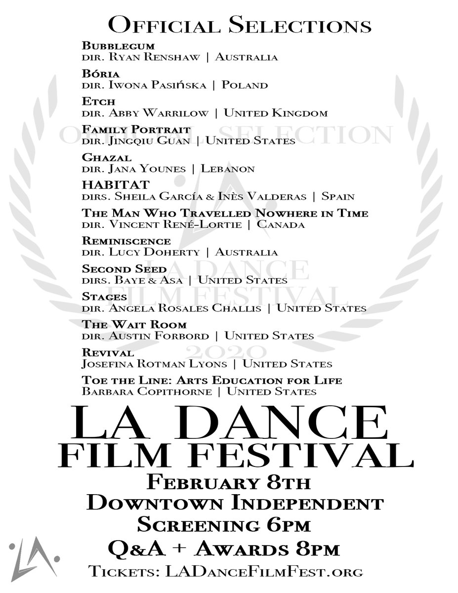#LADFF2020 FILM SELECTIONS: FEB 8TH!
filmfreeway.com/LADanceFilmFes…
