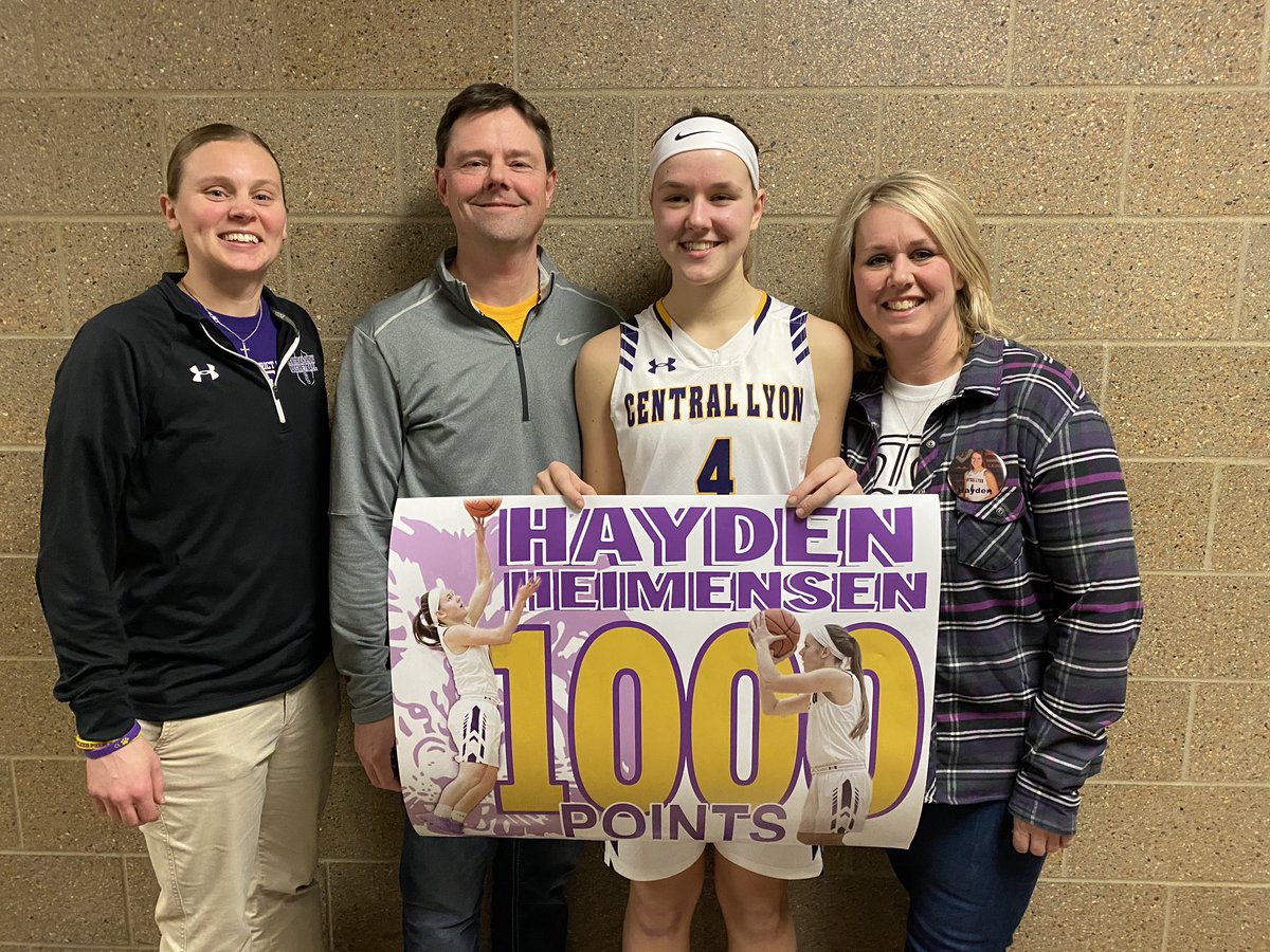 Congrats to Central Lyon’s Hayden Heimensen for reaching 1,000 points scored Friday, Jan. 31. #clgirlshoops