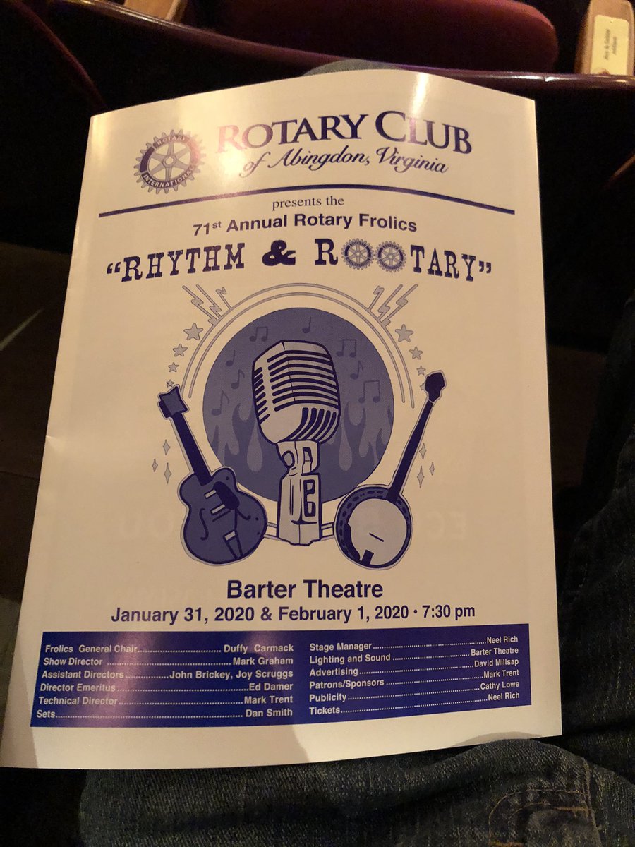 VHCCHutch's tweet photo. Great night at the @BarterTheatre to enjoy @AbingdonRotary ‘s “Rhythm &amp; Rootary” Frolics!  @Laurasue67 was terrific! https://t.co/1PKEe2PoTq