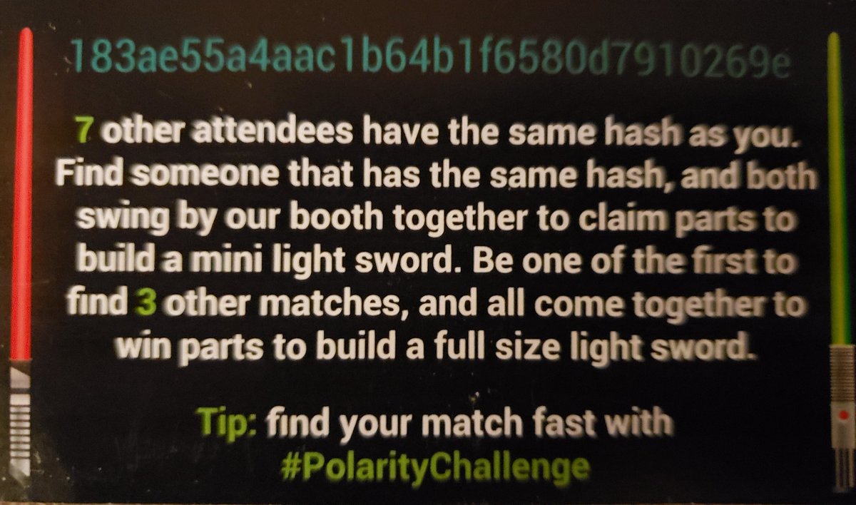 failthenlearn's tweet photo. @shmoocon, I'm looking for someone to build a lightsaber with me. Anyone have a match? 183a...269e #PolarityChallenge https://t.co/mf3QKYFrbr