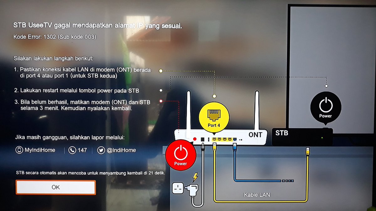 hi min <a href="/IndiHome/">IndiHome</a> sudah sejam dimatikan modemnya masih tetap seperti ini. Tolong dibantu ya
