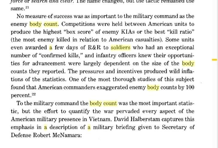 Soldiers in Vietnam war had a minimum "body count" target. If they didn't kill enough "enemy soldiers", they would kill normal people and call them soldiers in their report.The " youngest" soldier was age 2. Seems rather fascist.  https://twitter.com/Kredo0/status/1223199500665266176