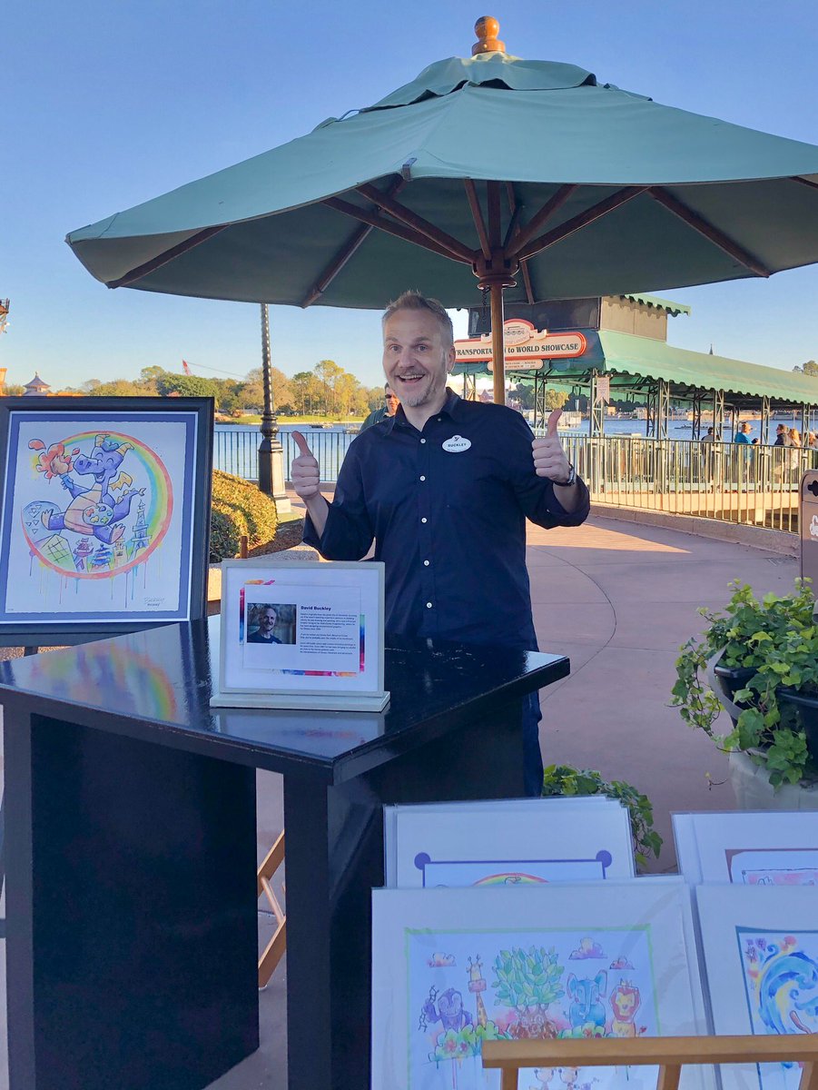davidbuckleyart's tweet photo. I’ll be back out signing at Epcot Festival of the Arts tomorrow, 2-1-20 from 2:30-4:30. Here’s a pic of me so you know what to look for. I’ll be the guy near the Canada pavilion with two thumbs up. #disney #epcot #artfulepcot #artofdisney #disneyart #art #illustration #watercolor https://t.co/H0Dx3vLLLD