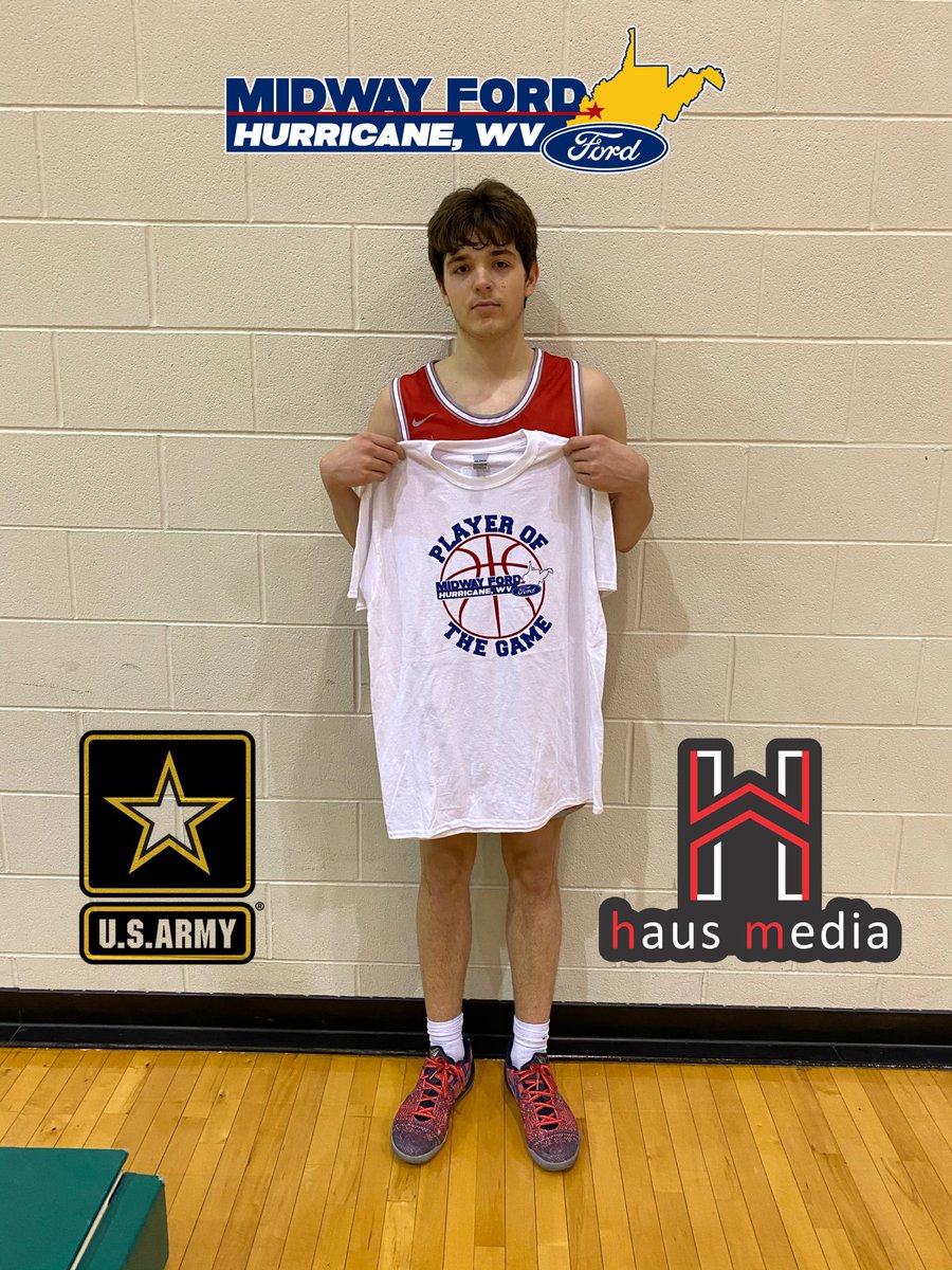 #hausmedia Midway Ford Inc. &amp; <a href="/ArmyWv/">West Virginia Army Recruiting</a>’s Player of the Game for Poca goes to @njr55wv with 16 points as the Dot’s defeat &amp; tough Charleston Catholic team 49-42! 🏀⚪️🔴
