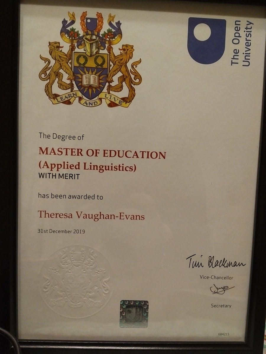 Tessotd's tweet photo. Can't quite believe this! Thank- you to the OU for the challenge and support throughout the journey. @OpenUniversity @OUpgED #MEd https://t.co/FOdXWt7FVC
