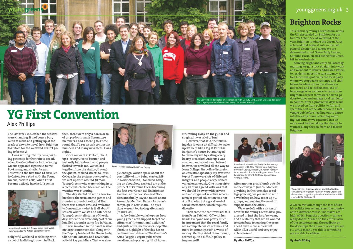2010 era Alex Phillips in the Young Greens newsletter with an article on the first YG convention