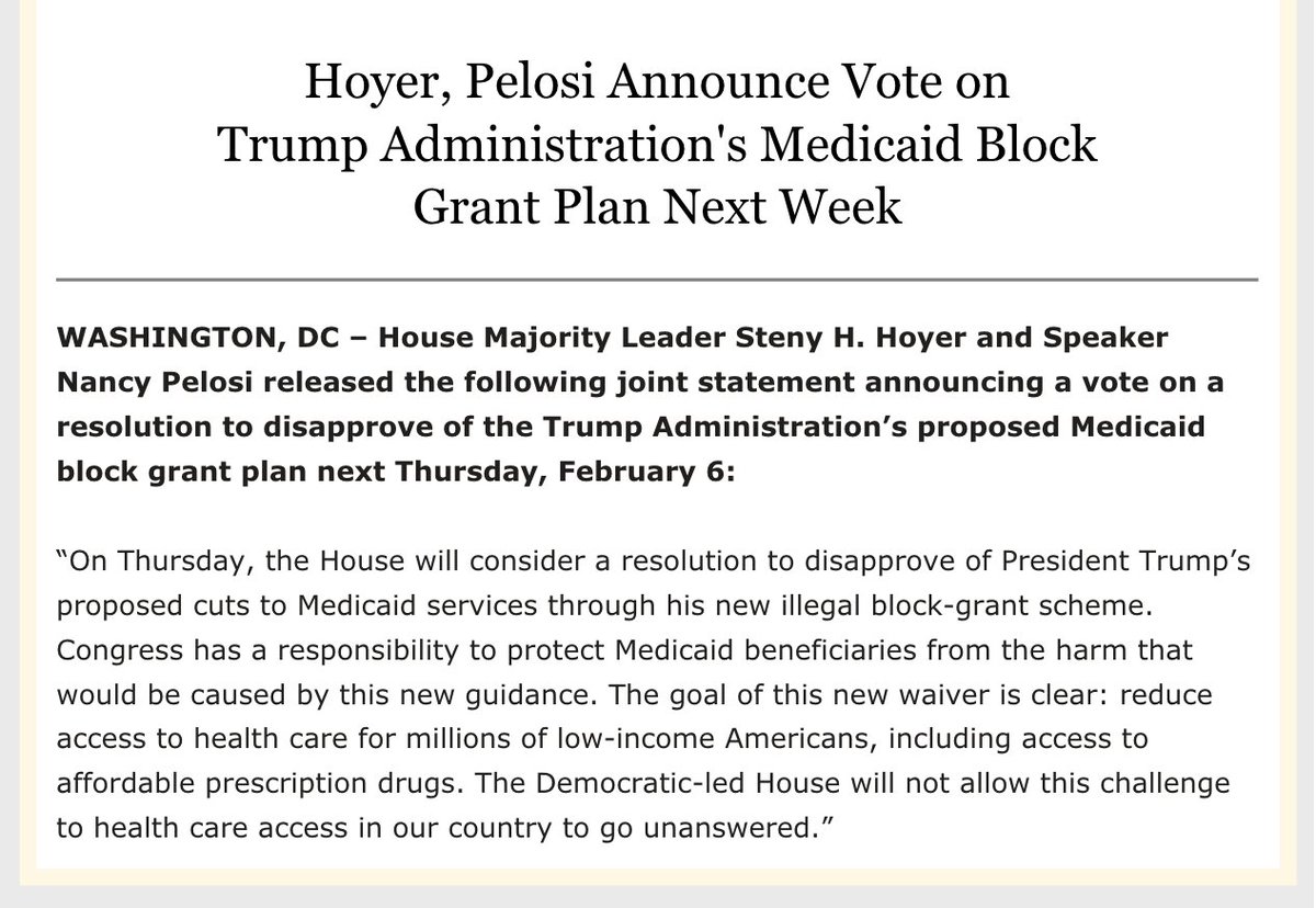 Screenshot of Majority Leader Steny Hoyer's press release on next week's vote. The full text can be read at the link in the original tweet.