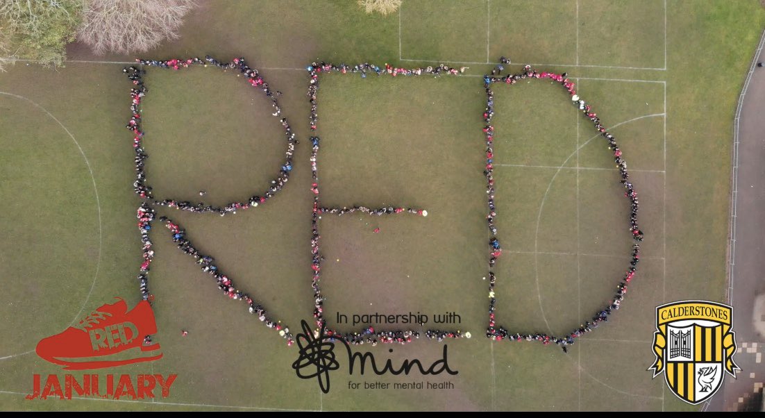 The sun came out just in time this afternoon for Calderstones School students to round off their month of activity in support of <a href="/REDJanuaryUK/">RED January</a> #MentalHealthAwareness #RED