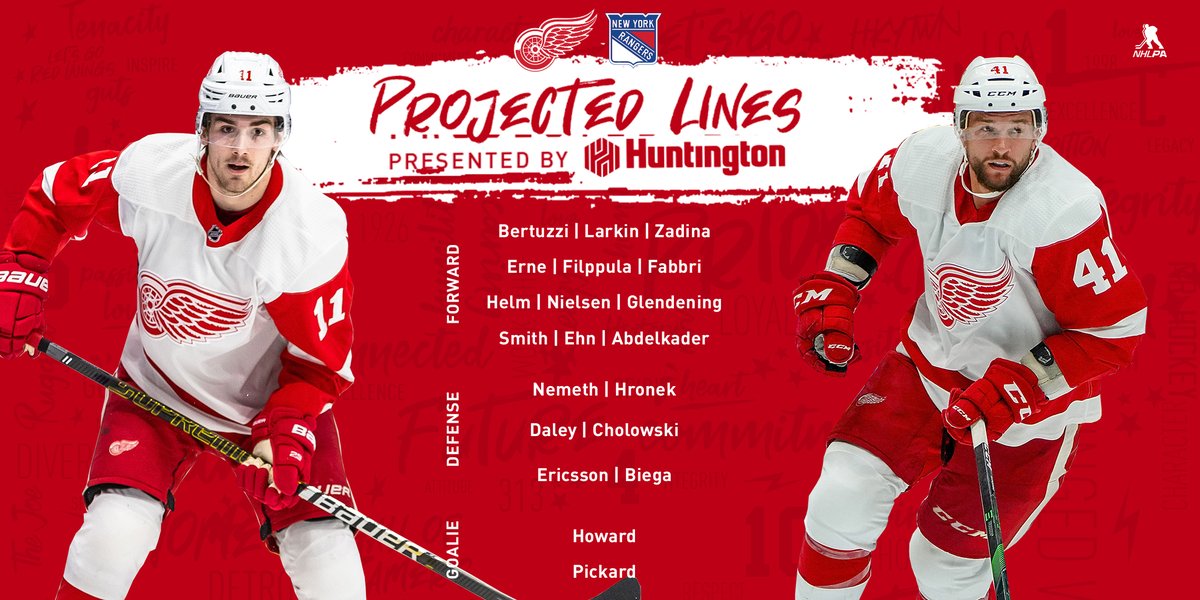 Tonight's ????????? lineup in NYC. DETvsNYR Detroit Red Wings Scoopnest