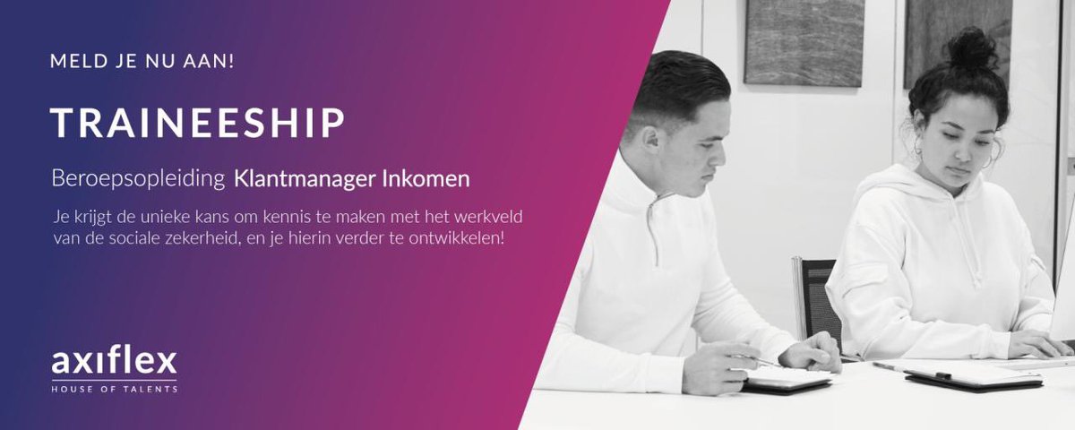 AxiflexBV's tweet image. Axiflex is bereid in talent te investeren en voor hen de theorieopleiding te betalen voor Beroepsopleiding Klantmanager Inkomen.

bit.ly/37Bc9TH
#talent #werkenbijdegemeente #klantmanagerinkomen