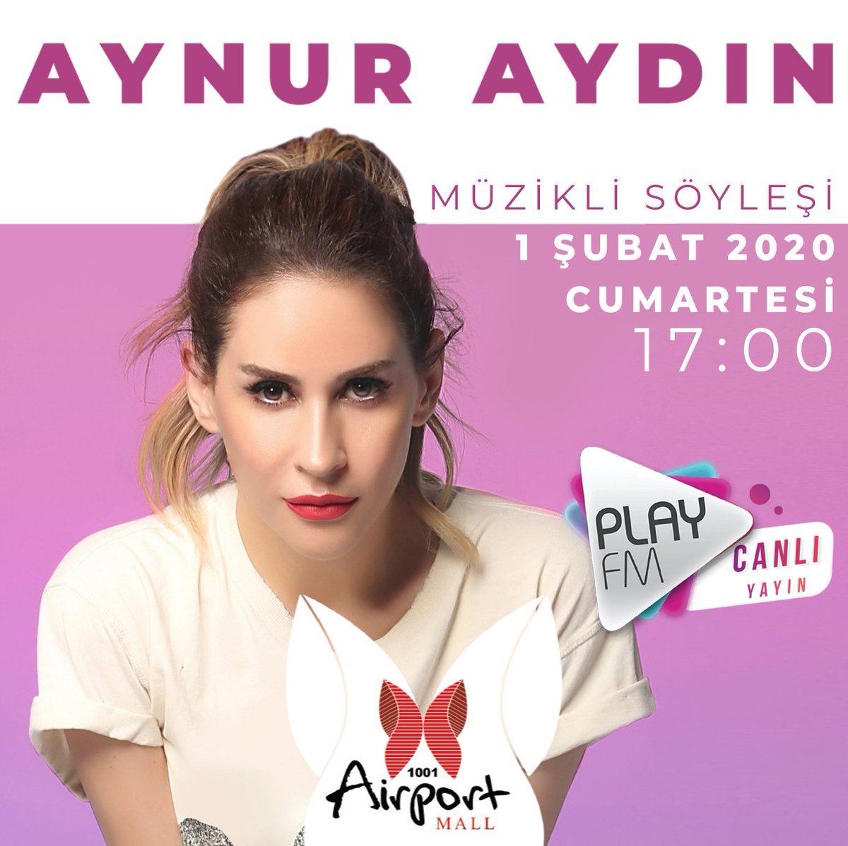 #AynurAydın 1 Şubat Cumartesi saat 17:00'de <a href="/1001AirportAVM/">1001 Airport Mall</a> da <a href="/AliDervisoglu/">Ali Dervisoglu</a> nun moderatörlüğünde PLAY FM'e konuk oluyor...