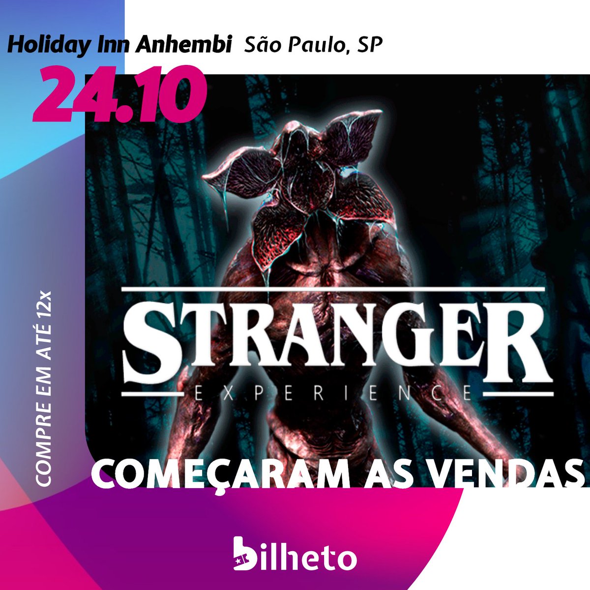 BilhetoBR's tweet photo. COMEÇARAM AS VENDAS! 😱Uma experiência ÚNICA dentro do universo do fenômeno mundial Stranger Things! 📺 | 🎟 Garanta seu ingresso em até 12x: https://t.co/TWTYt9t9xx
#StrangerXPBR #StrangerXP #StrangerThings #ConvencaoST #ST #Stranger #MundoInvertido #StrangerExperience https://t.co/gPeZnCB5p9