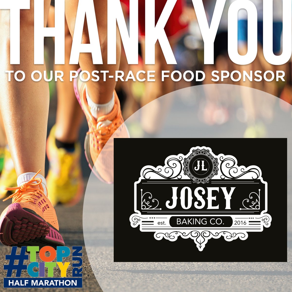 Thank you to Josey Baking Co. for being a post-race food sponsor! #topcityrun #willrunforcookies