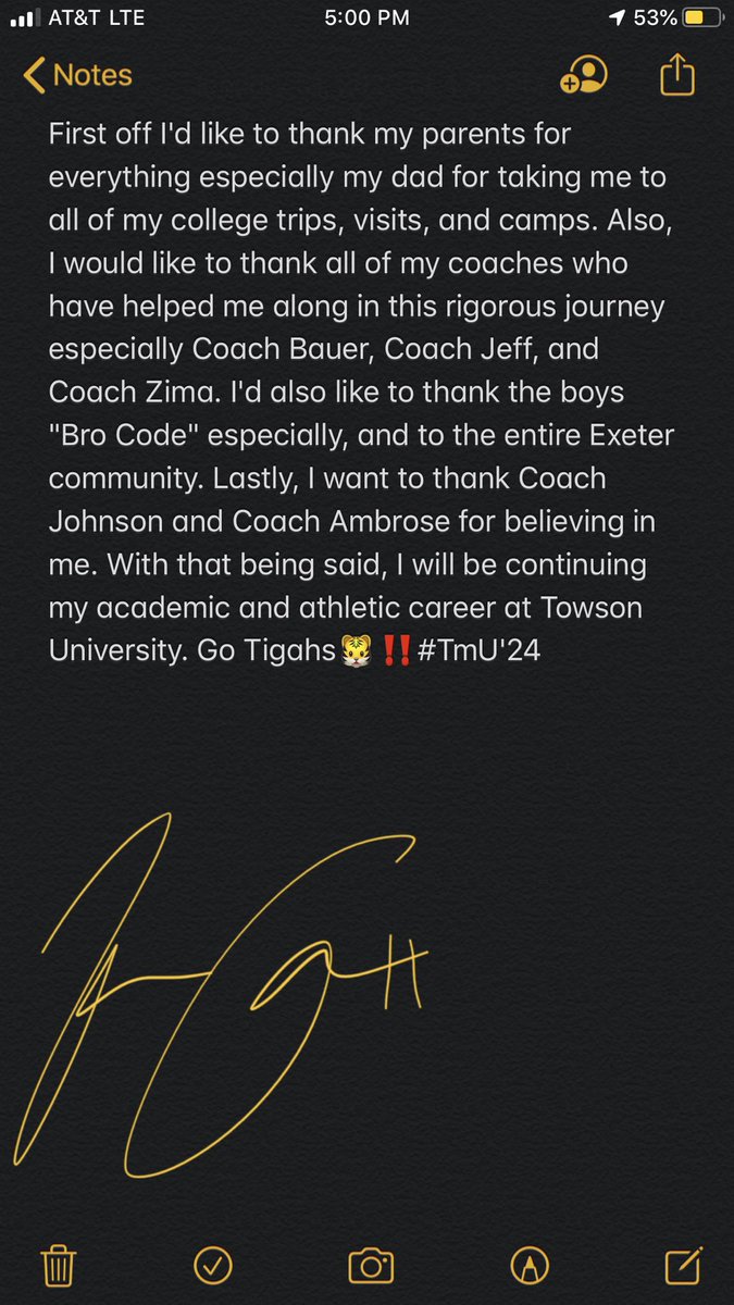 jpcupitt19's tweet photo. Beyond blessed to announce that I am 100% committed to Towson University. Thank you @lyndonjohnson19 and @Coach_Ambrose for the great opportunity!! #GoTigers #TmU'24 https://t.co/2IuhStfXLM
