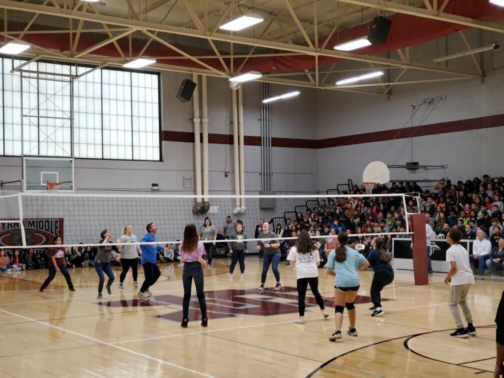 DrMattBrewer's tweet photo. Congratulations to @SmyrnaMiddle’s 8th graders for beating the teacher team at today’s Behavior Reward Day volleyball tournament. And congrats to all of our students who got to participate in this fun event! https://t.co/Hv54zBUsHN