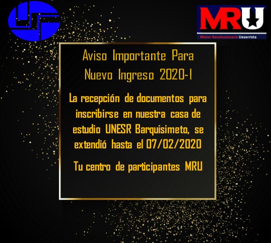 Buenas tardes las inscripciones para las carreras de Educación: inicial, integral, orientación, matemáticas e ingles se extendió.
De administración Ambas menciones hasta mañana!
@UnesrDeportes
<a href="/UNESR_BARQTO/">UNESR-BARQUISIMETO</a>
<a href="/unesroficial/">Universidad Nacional Experimental Simón Rodríguez</a>
<a href="/renriqueramos/">Enrique Ramos</a>
<a href="/kennedymorales9/">🤨📸</a>
<a href="/UnesrFcu/">Fcu Unesr</a>