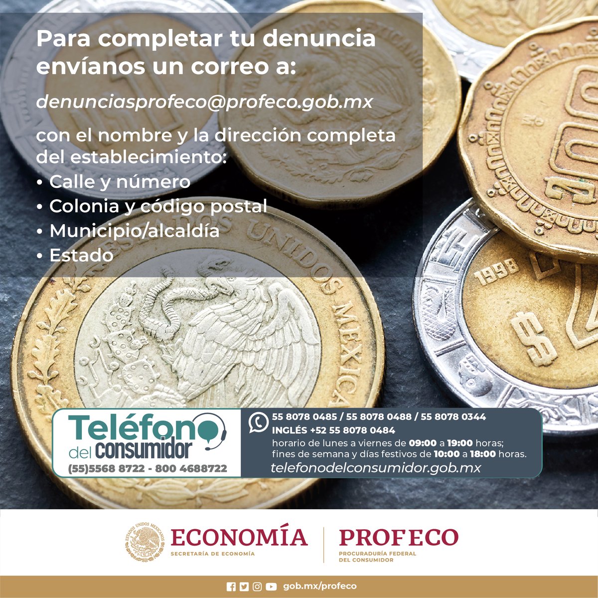 📌#Recuerda Ya sea en un bar o restaurante la propina NO es un cargo obligatorio, es una gratificación voluntaria, si te la exigen ¡Denuncia con nosotros!