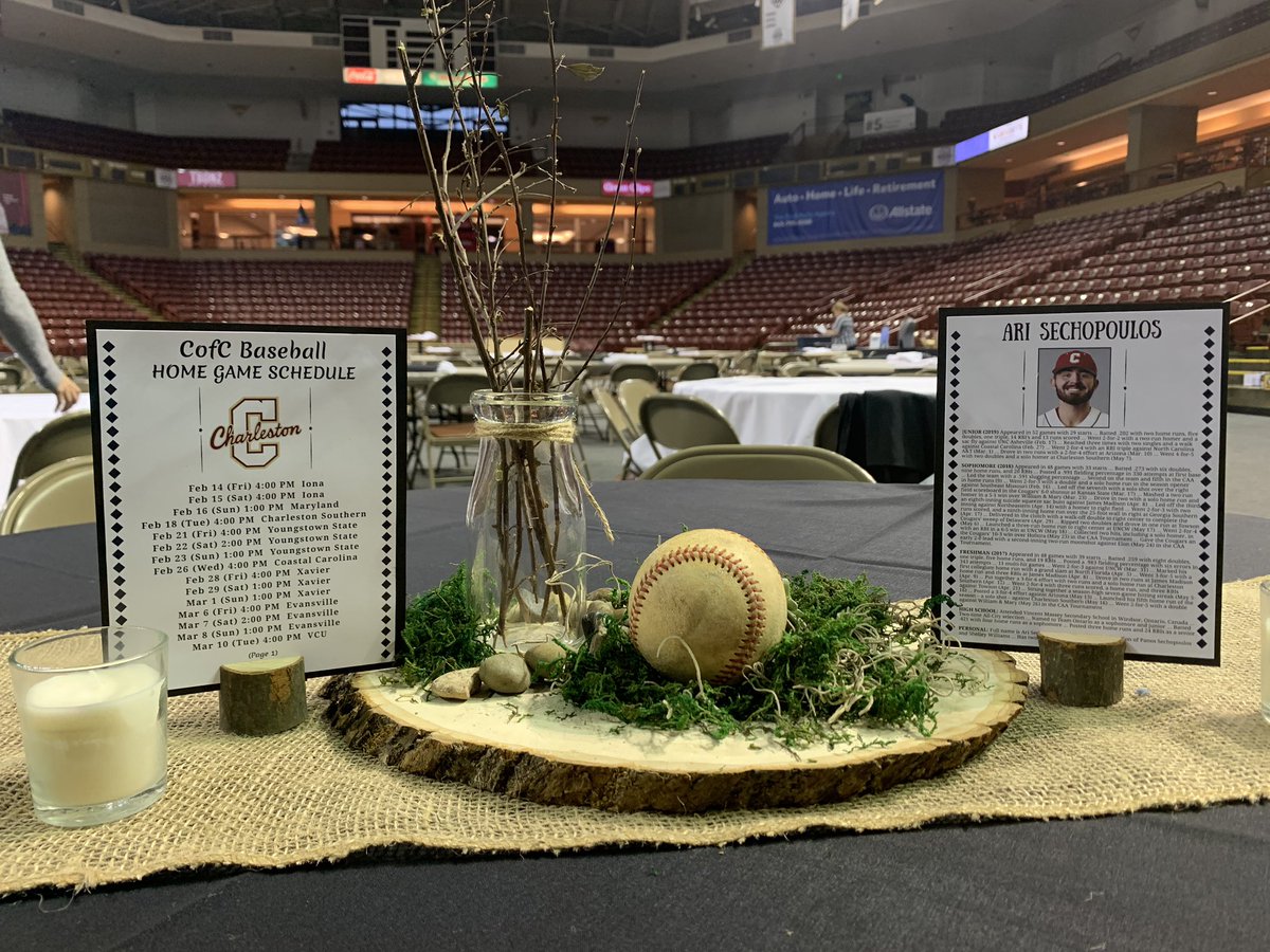 cholbrook2's tweet photo. @CofCBaseball centerpiece for 1st Pitch Banquet honoring senior @Bigaristotle36  Looking forward to a special Saturday night! https://t.co/YEnCZP8Qfs