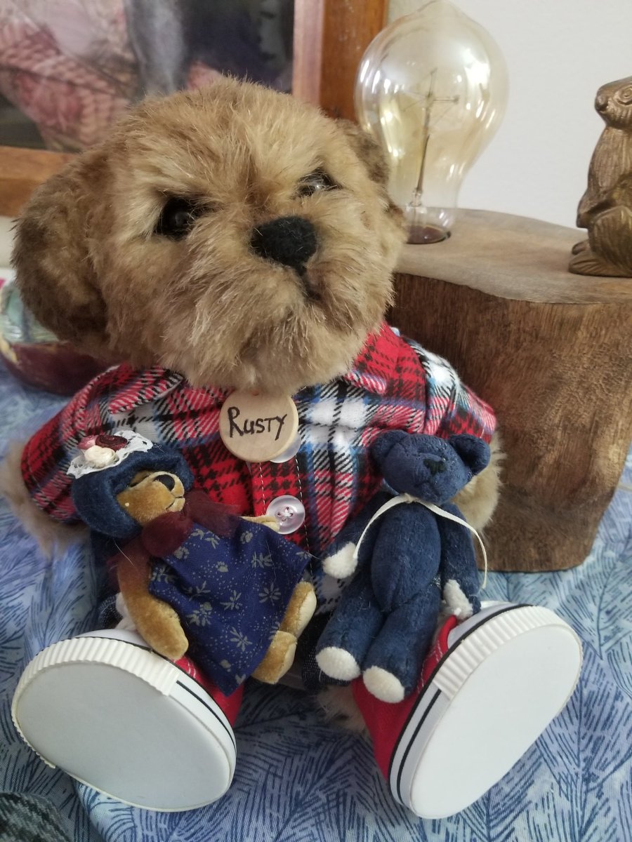 RustyFurr's tweet photo. Hello everyone. It's time for this exhausted puppybear to first put these two little babies in their cradles, and then climb into the bunkbed and sleep. Goodnight all! #ToddysHug #ButterbeanHug https://t.co/BAc281hKjU