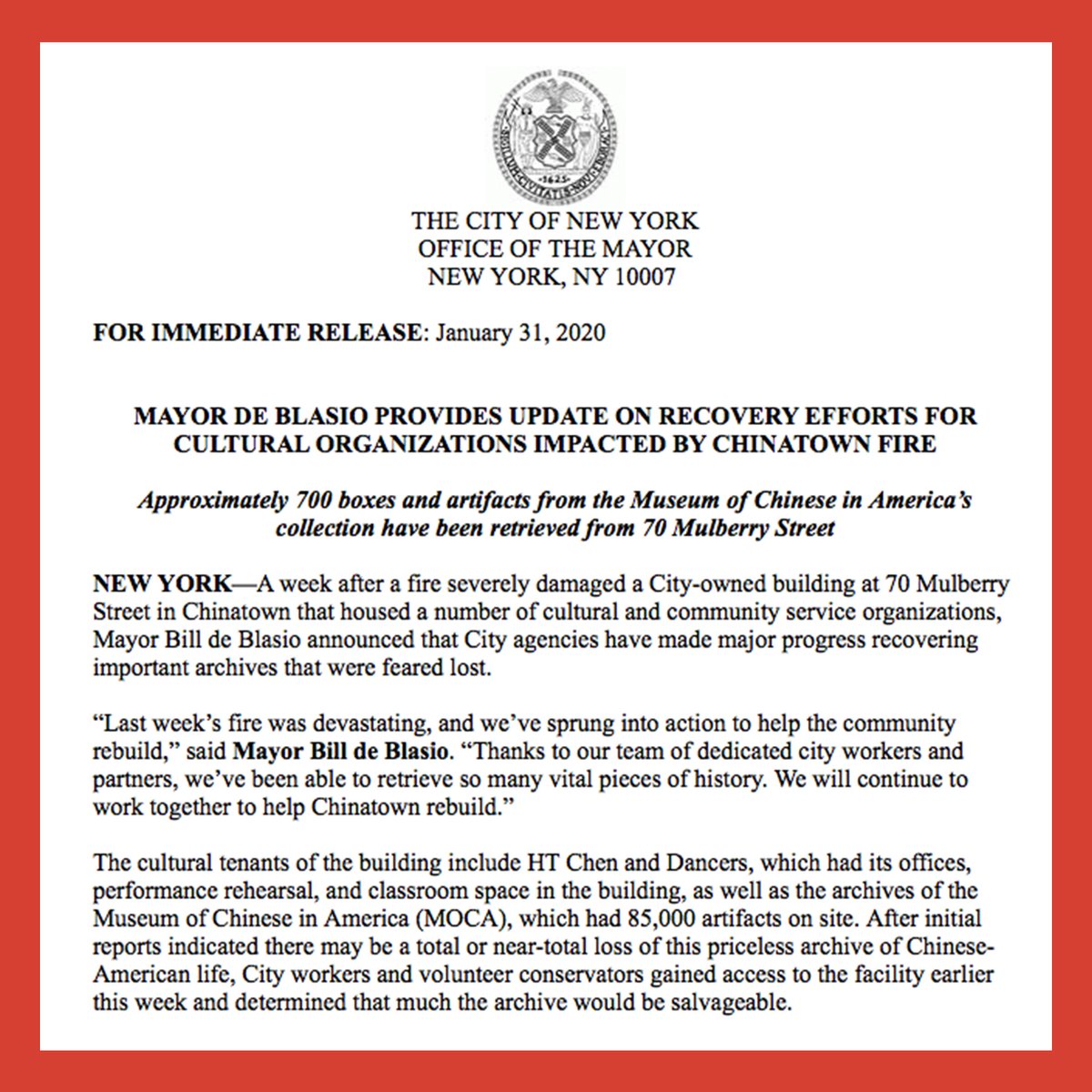 A screenshot of a press release available at: https://www1.nyc.gov/office-of-the-mayor/news/057-20/mayor-de-blasio-provides-on-recovery-efforts-cultural-organizations-impacted-by
