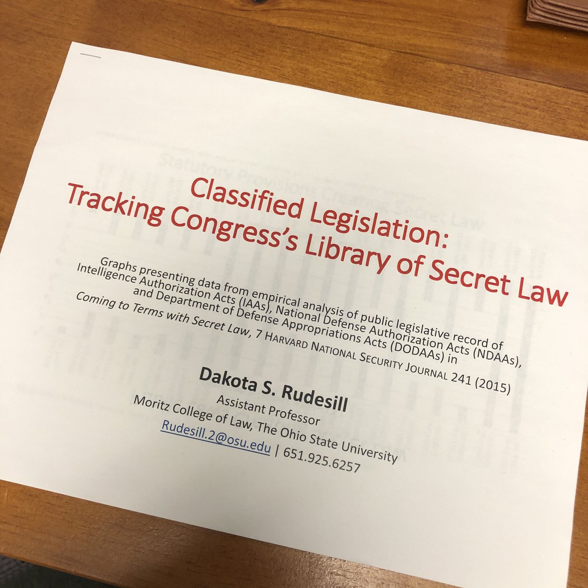 DakotaRudesill's tweet photo. “I didn’t know know #Congress makes #secretlaw” - I hear it every time I present on my ongoing research, as I did today @mershoncenter @OhioState conf on great powers & info power. Great conf! https://t.co/VDSbGIYf5J