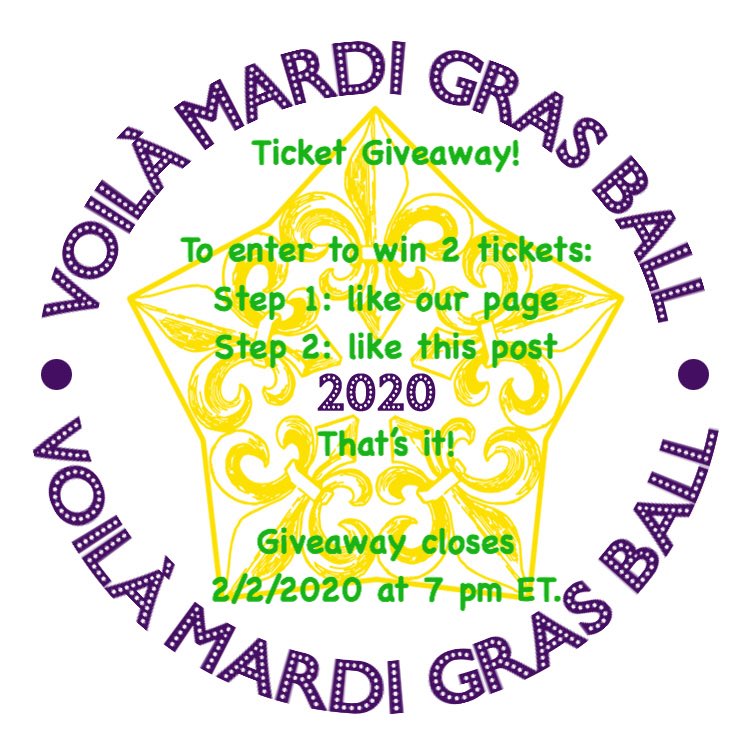 VoilaMardiGras's tweet photo. We're giving 1 lucky follower 2 tickets to the Voilà Mardi Gras Ball, taking place February 22! 1 winner will be chosen across all social media channels, so enter on all to increase your chance to win!
To enter:
1. Follow our page
2. Like post
3. RT 

Giveaway closes 2/2 at 7 pm https://t.co/ZrlzaxXTLL