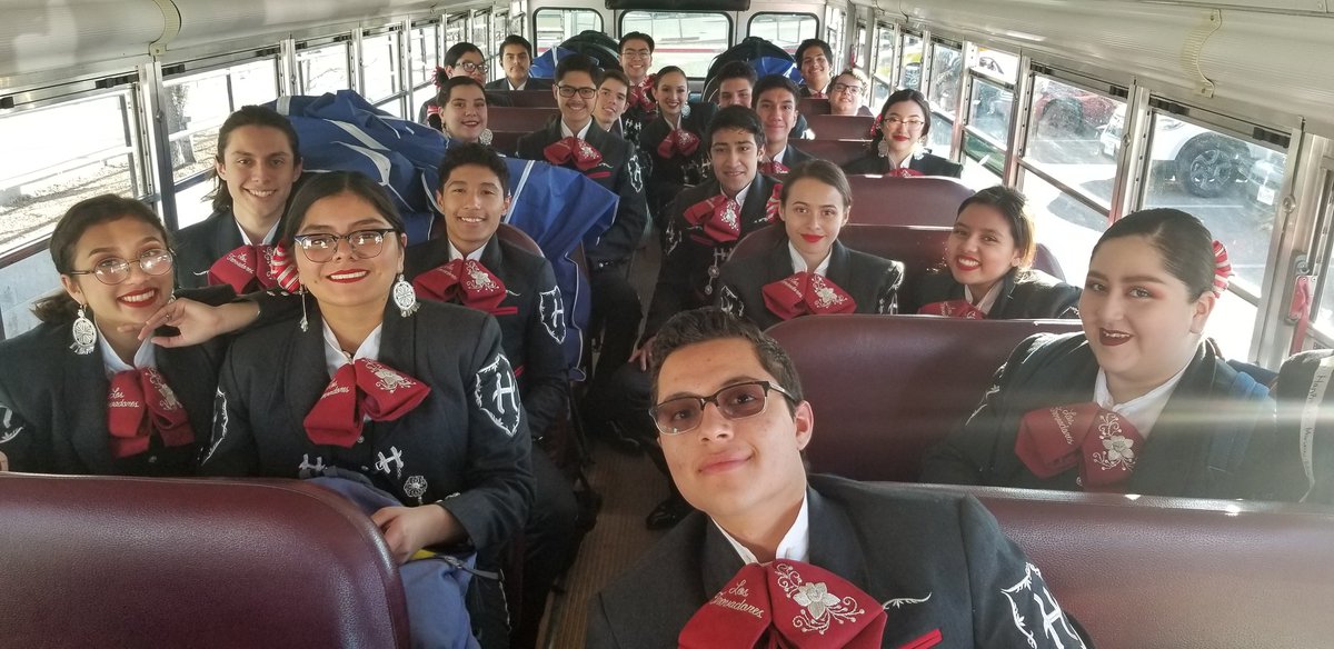 Hanks High School's very own Mariachi Los Trovadores on the way to the Regional UIL Mariachi Contest at Eastwood High School #kingdomofchampions #yisd @YISDFineArts @HanksHS_Knights @YISD_Trans