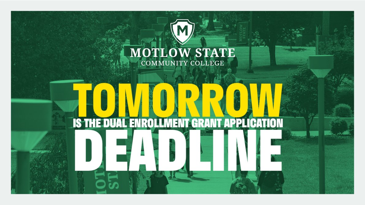 MotlowState's tweet image. The online Dual Enrollment Grant Application must be filled out by February 1st.
#motlow #springsemester2020