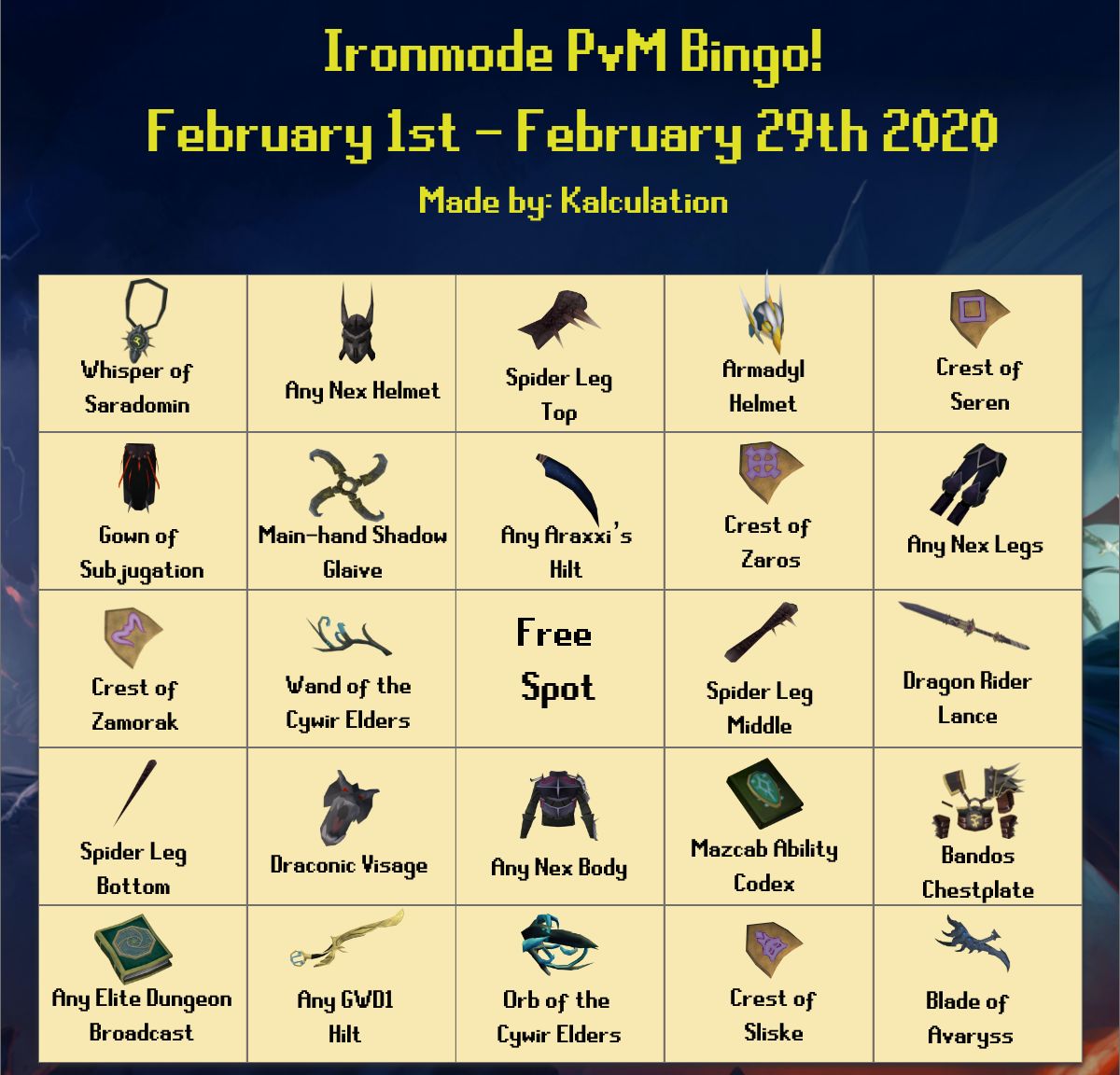 Shout out to TheHonestCanadian, this Ironman PvM Bingo is a pretty great  idea! 🔗 https://t.co/xruzwlgF1C
