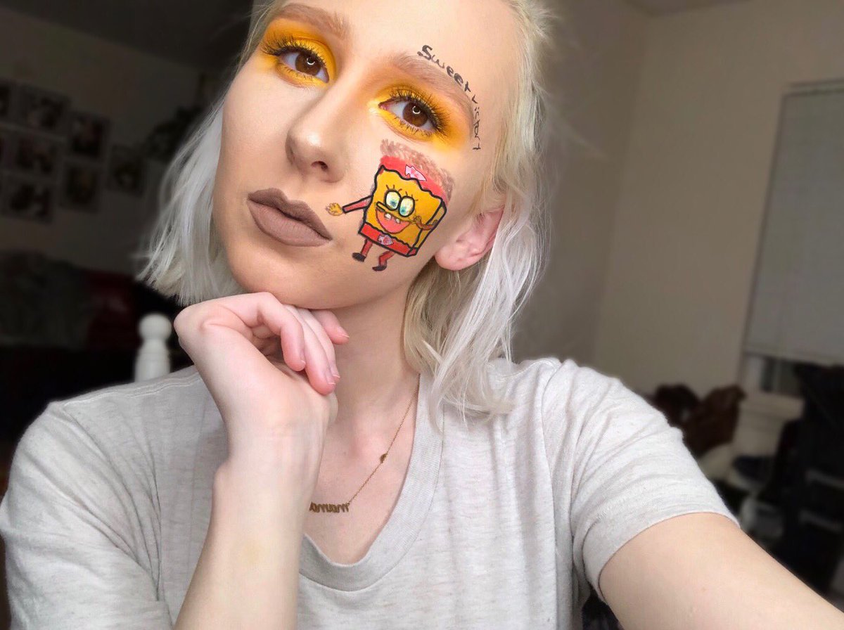 taykclor's tweet photo. Mahomes bob square pants 
#ChiefsKingdom #makeup https://t.co/M0q5Wv6uOp