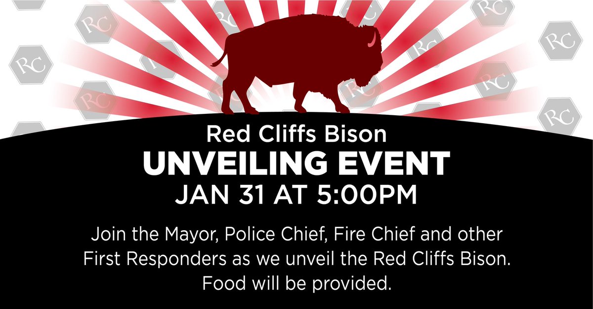 kool98_9's tweet photo. Join us #redcliffsmall 2nite (Fri. Jan 31) @ 5pm as we unveil our #HometownHero Bison! Come see this work of art w/Mayor Pike, Chiefs Farnsworth & Stoker & Brooks the @DixieState Bison. Well have food! 🤠🍿 #stgeorgeutah nominate your hometown hero @ https://t.co/uOZMM56HWv https://t.co/rAgADdobRP
