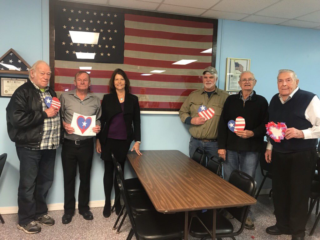 RepCheri's tweet photo. It was great to visit with local veterans in Galva this morning at the local American Legion Post and deliver some homemade Valentine’s Day cards from my #ValsForVets program! We owe our veterans our gratitude and I was honored to join them today to thank them for their service. https://t.co/OdxmDdRLJa