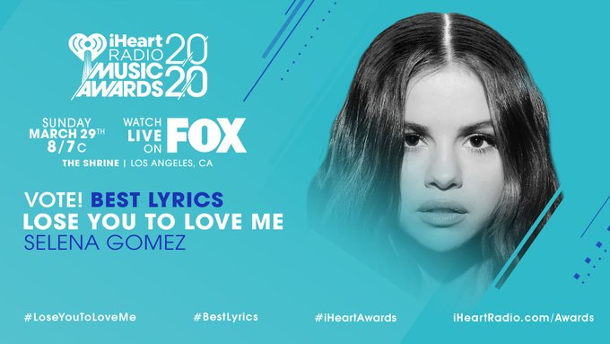 VoteStatsSel's tweet photo. GOAL of the DAY: 350 RTs + 300 REPLIES!

GO Selenation #LoseYouToLoveMe #BestLyrics #iHeartAwards https://t.co/I8VeEIQKfj