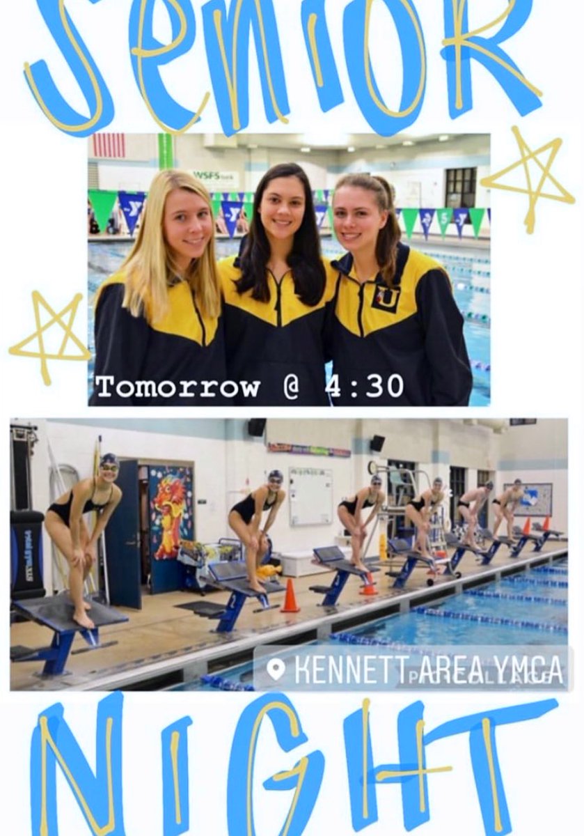 goUSwim's tweet photo. 🌟🌟LAST DUAL MEET &amp; It’s Senior Night!! Tomorrow 4:30pm at the Kennett Y vs Great Valley!! Come out &amp; Support your Swimming &amp; Diving Team as the Ladies defend their CHESMONT CHAMP Status 🙌🏻🌟🌟 https://t.co/cacECHYRKf