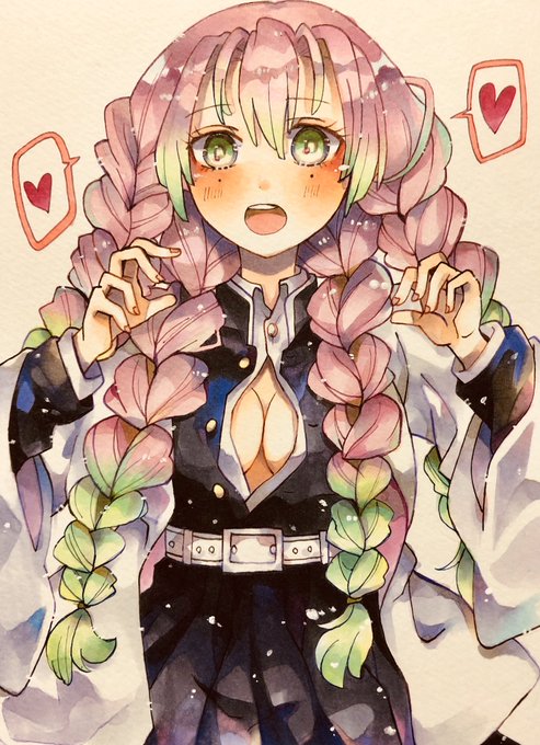 たがねんさんがTwitterに投稿した甘露寺蜜璃(鬼滅の刃)のイラスト。