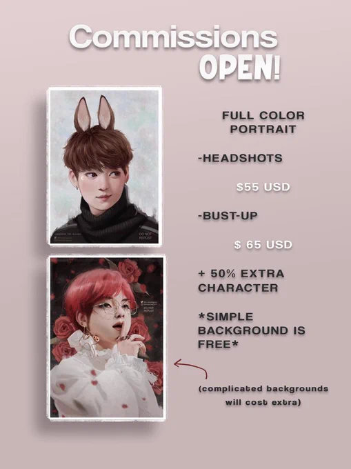 [RT PLEASE ?] 

✨Commissions open! ✨ I'm trying to keep working while I'm at school so I decided to open them for a while. If you're interested please DM me ☺️

3 slots available for full color comms and 3 for sketch comms!! 