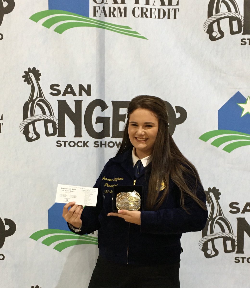 cantonffa's tweet photo. GRAND CHAMPION ALERT!!!! Congrats to Jessica Stephens who is the Grand Champion Agricultural Public Speaker of the 2020 San Angelo Stock Show, from a field of 64 speakers from across the state of Texas!!!! https://t.co/YJlcMJ3pd1